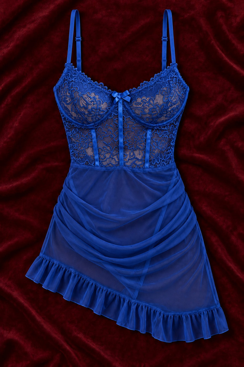 Bleu Balenli Dantelli Gecelik