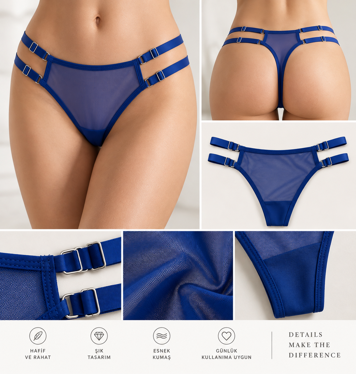 Bleu Çift Bantlı Tanga - ön görünüm